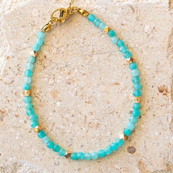 Bracelet Beautiful Amazonite Gemstone Beaded Bracelet Teal Turquoise color CUTE - Picture 3 of 6